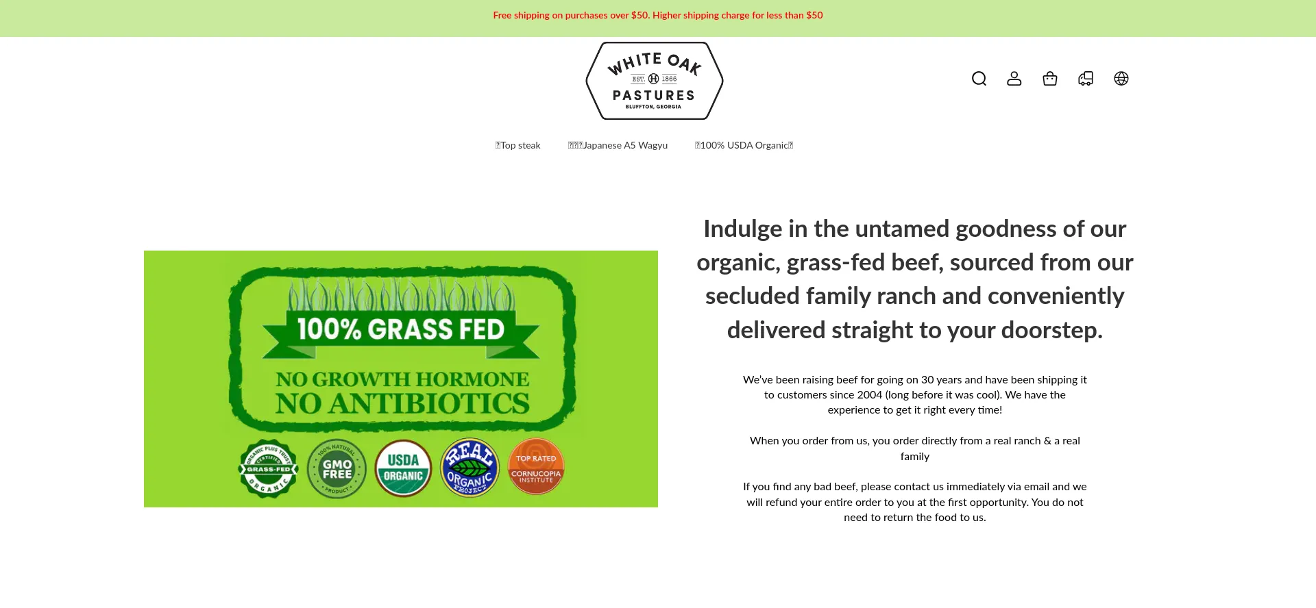 Website screenshot of Whiteoakpasturesbfp.com
