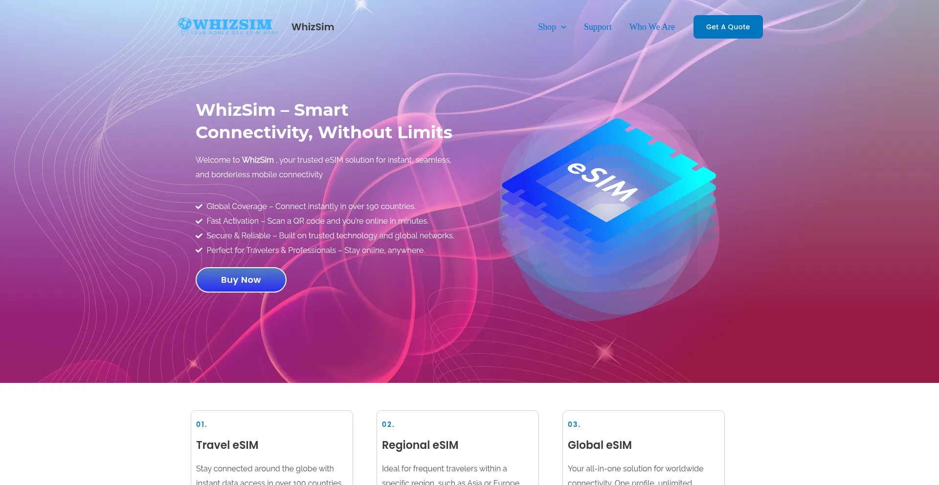 Website screenshot of Whizsim.xyz