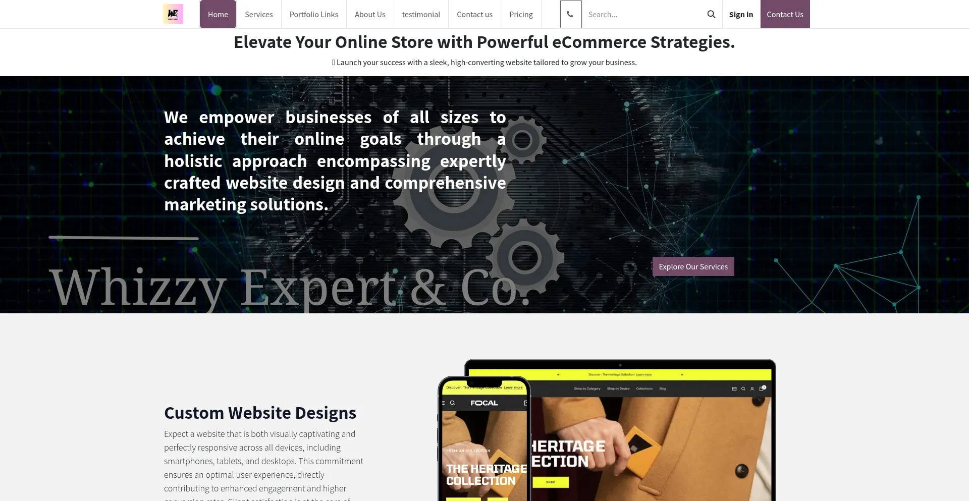 Website screenshot of Whizzyexpert1.odoo.com