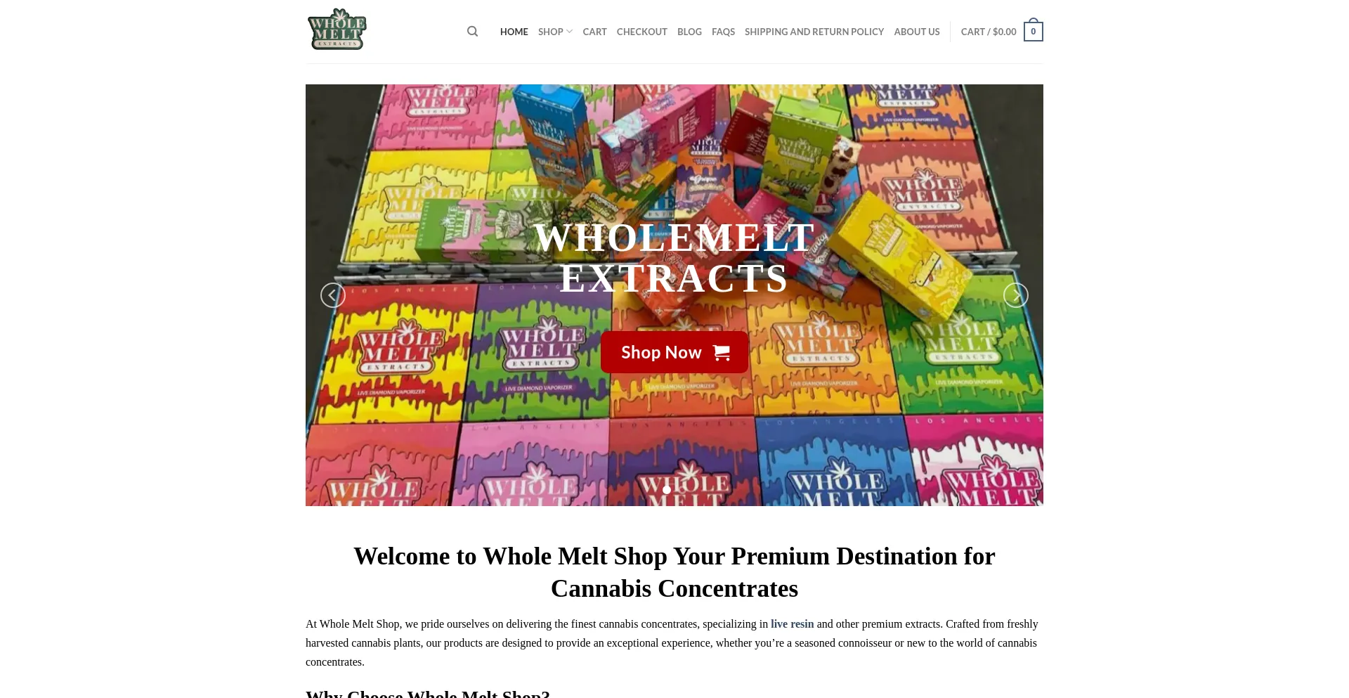 Website screenshot of Wholemeltstore.com