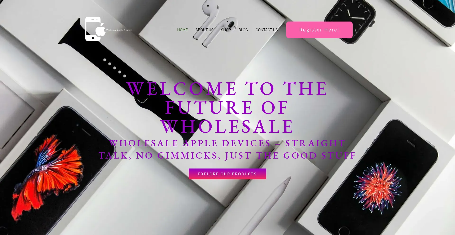 Website screenshot of Wholesaleappledevices.com