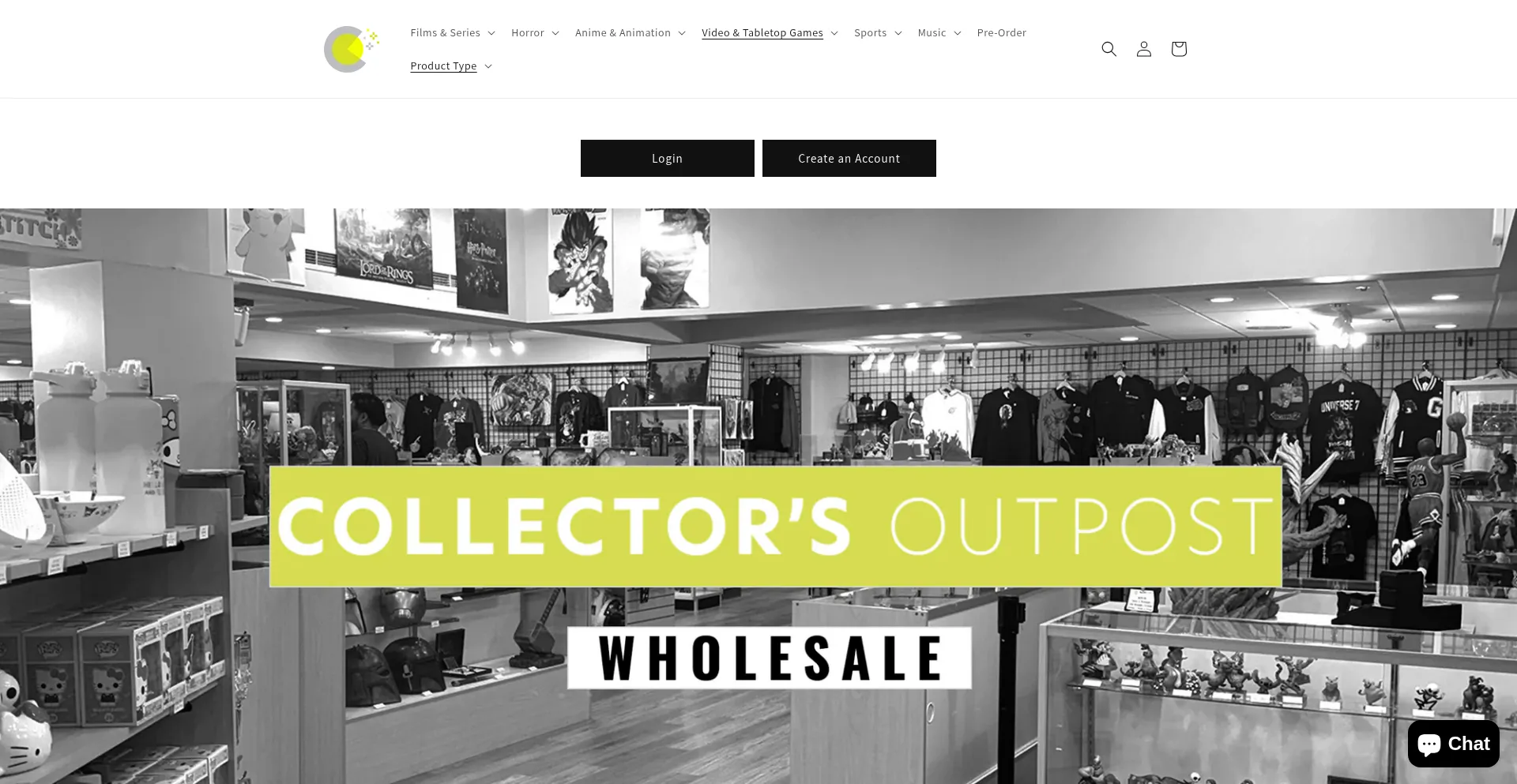 Website screenshot of Wholesalecollectorsoutpost.com