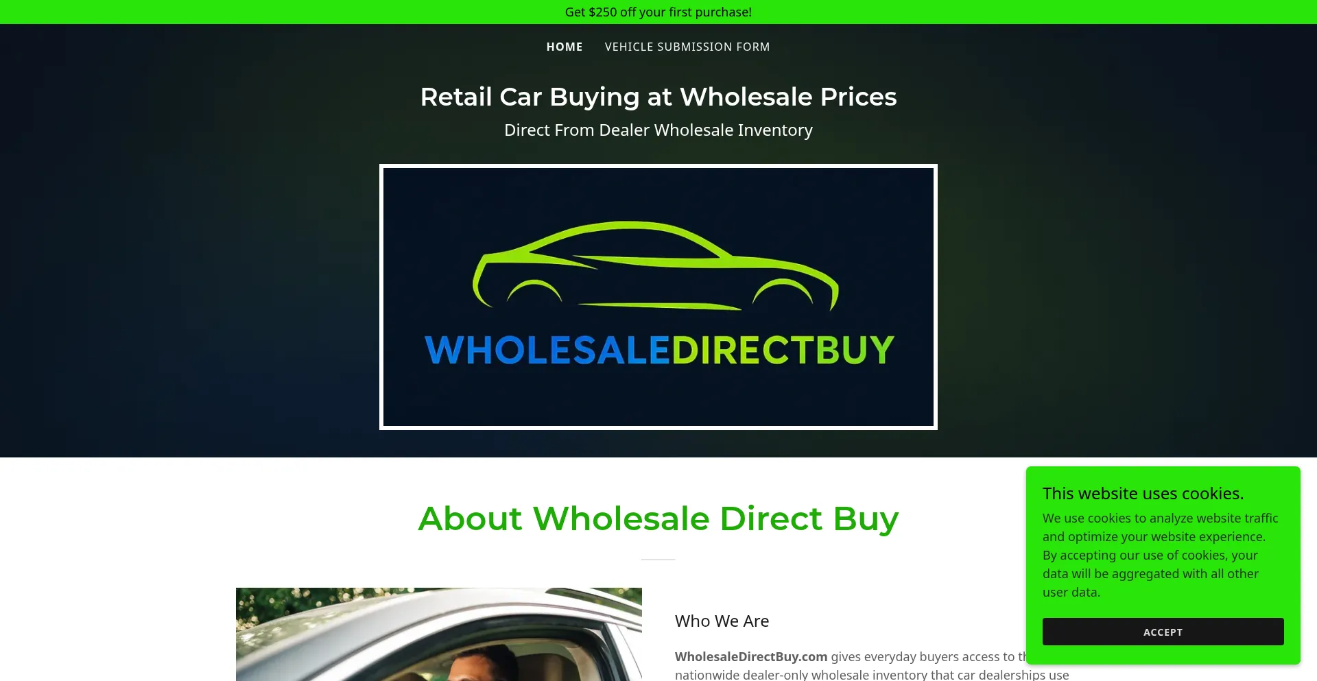 Website screenshot of Wholesaledirectbuy.com