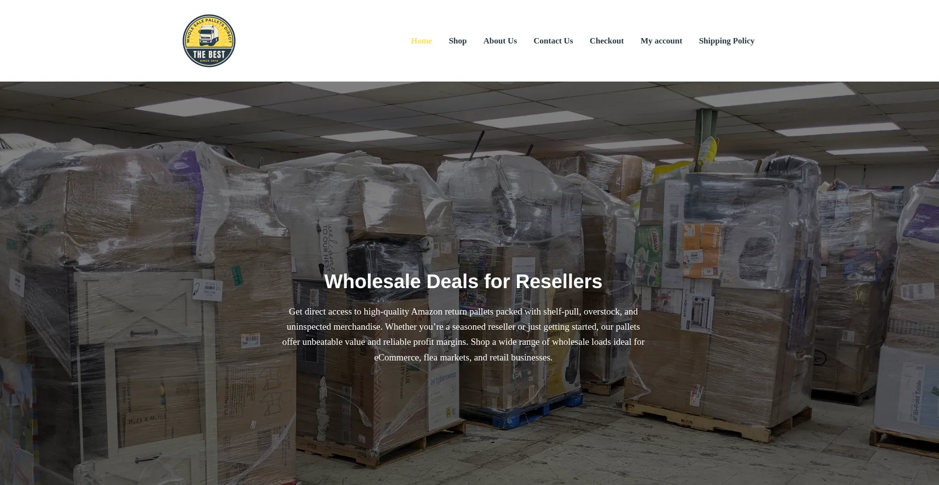 Website screenshot of Wholesalepalletsdirect.com