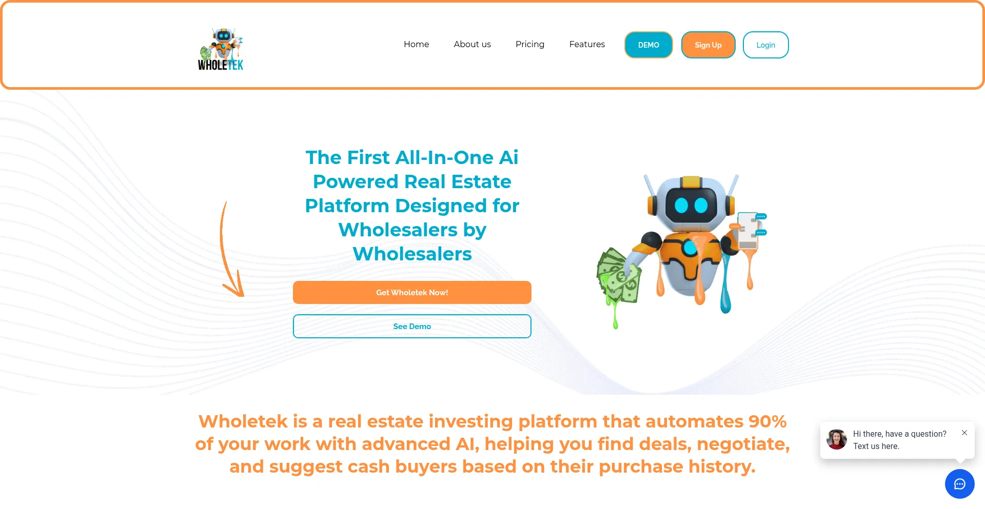 Website screenshot of Wholetek.io
