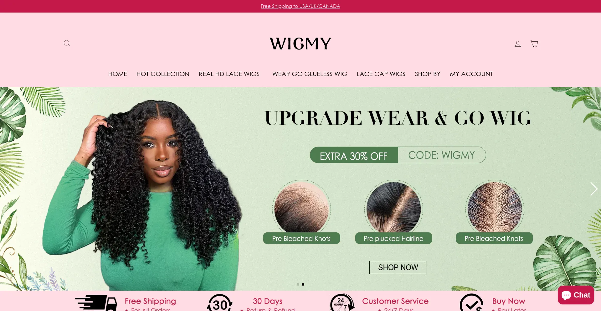 Website screenshot of Wigmy.com