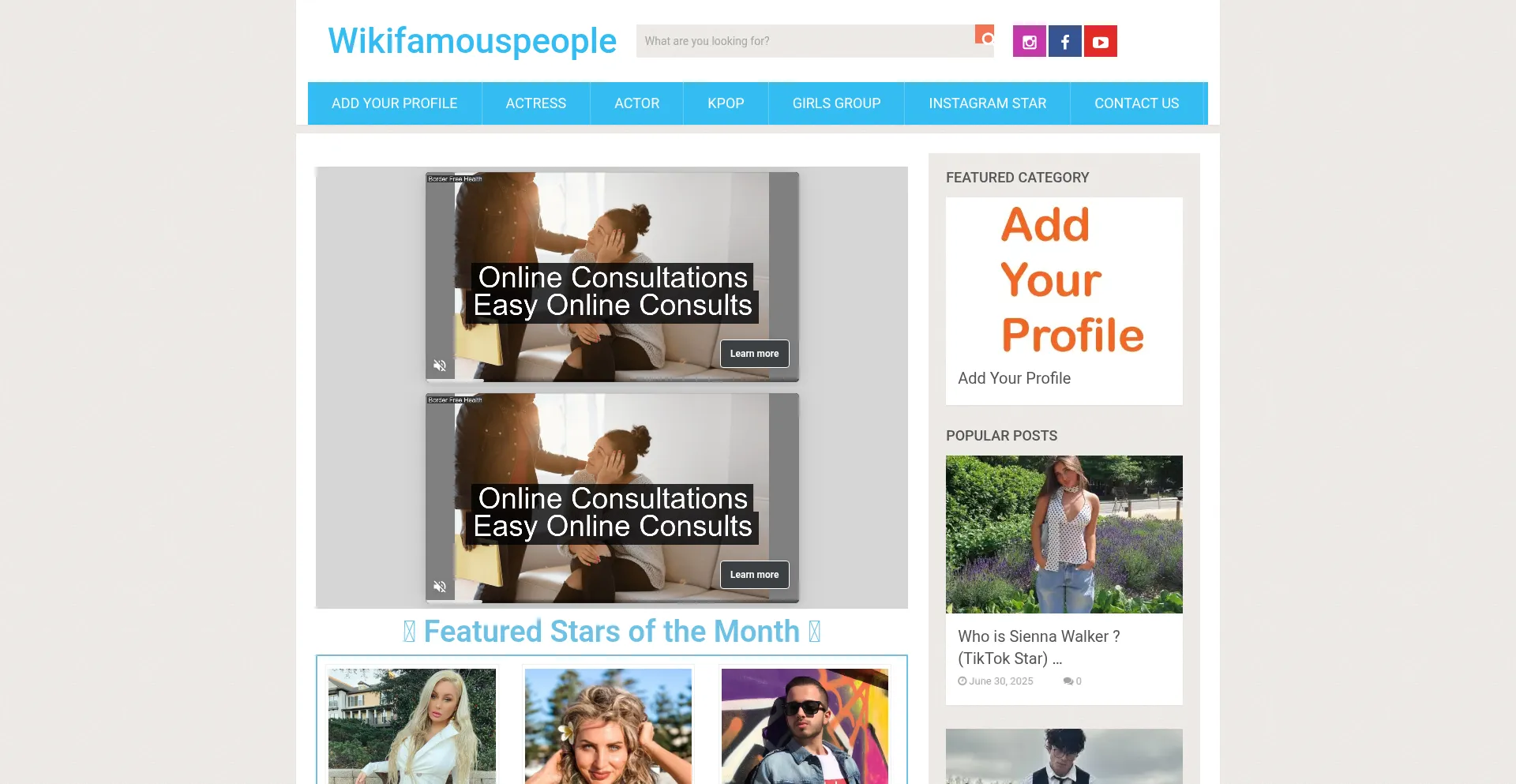 Website screenshot of Wikifamouspeople.com