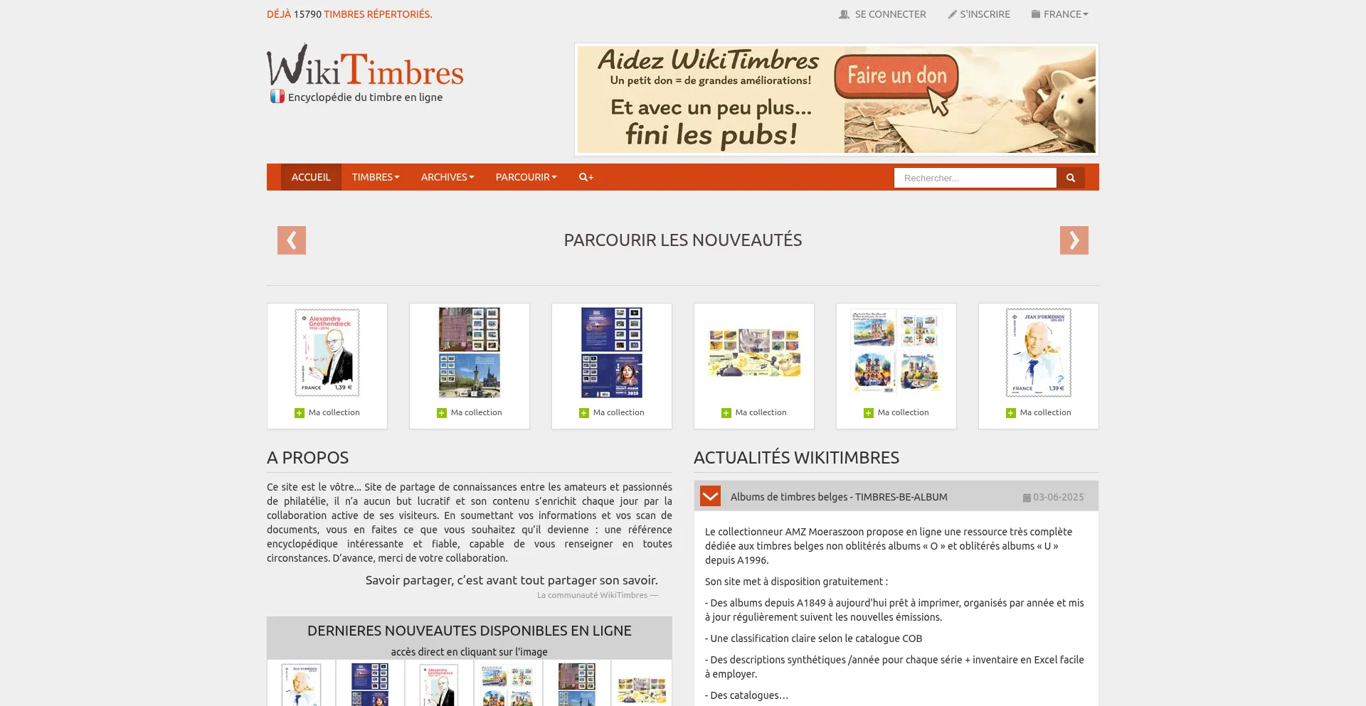 Website screenshot of Wikitimbres.fr
