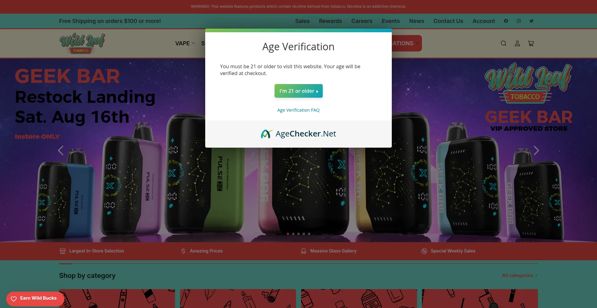 Website screenshot of Wildleaftobacco.com