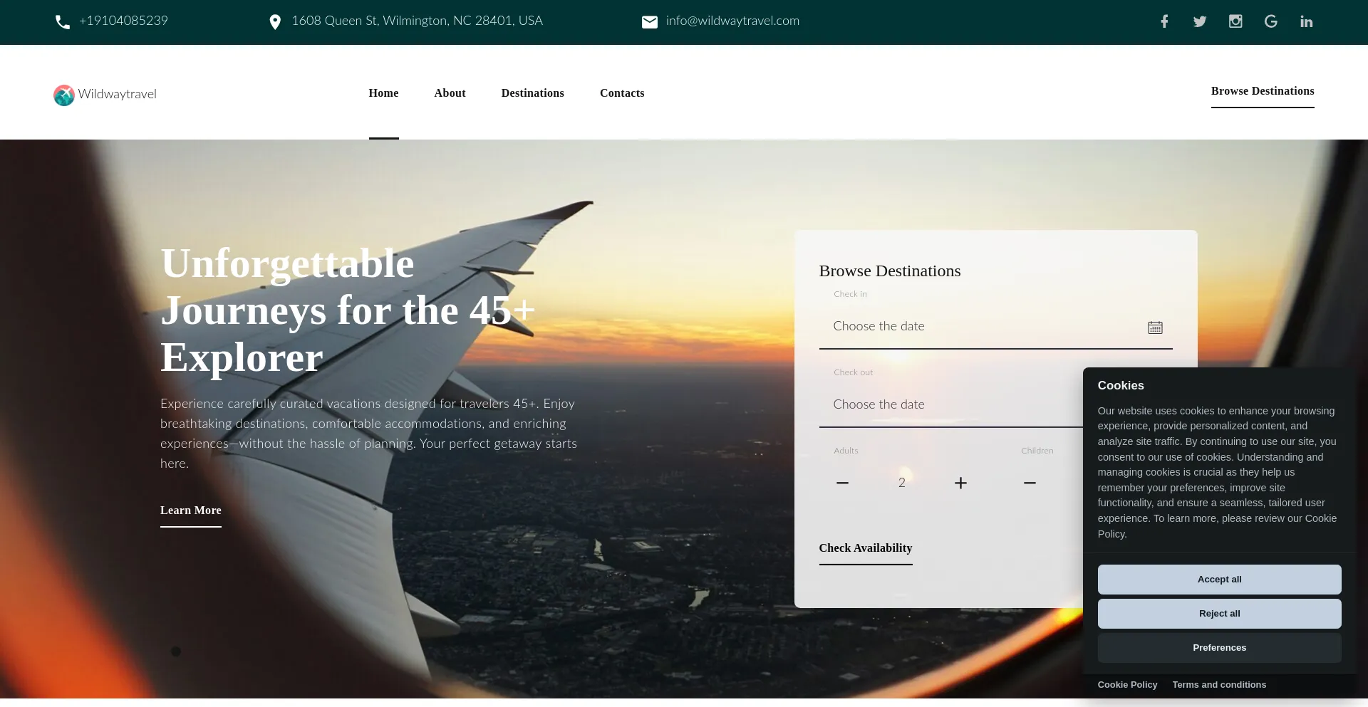 Website screenshot of Wildwaytravel.com