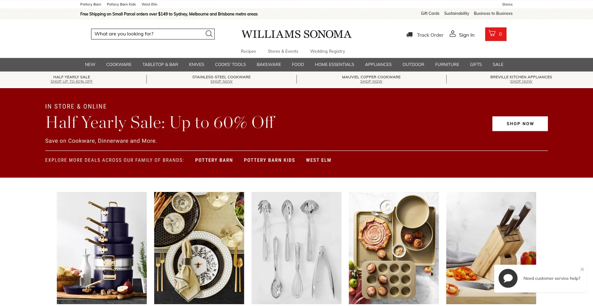Website screenshot of Williams-sonoma.com.au