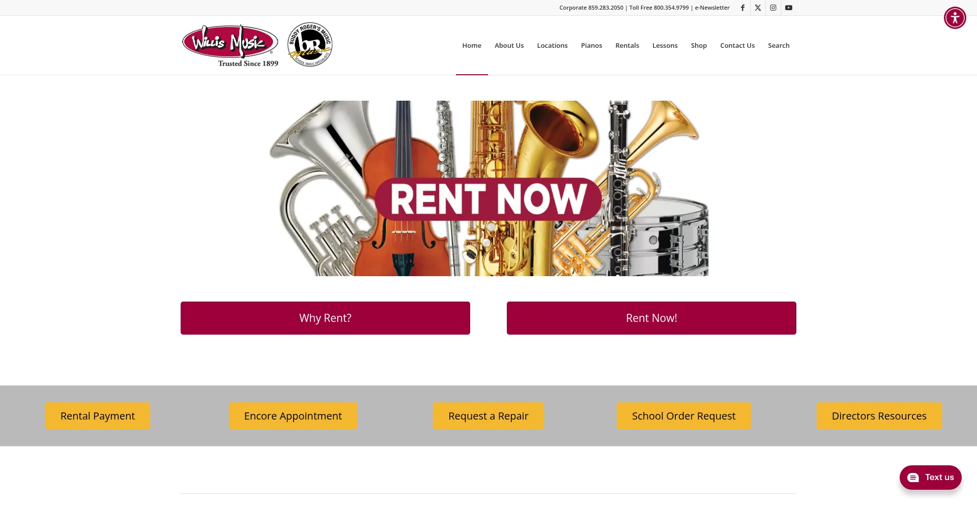Website screenshot of Willismusic.com