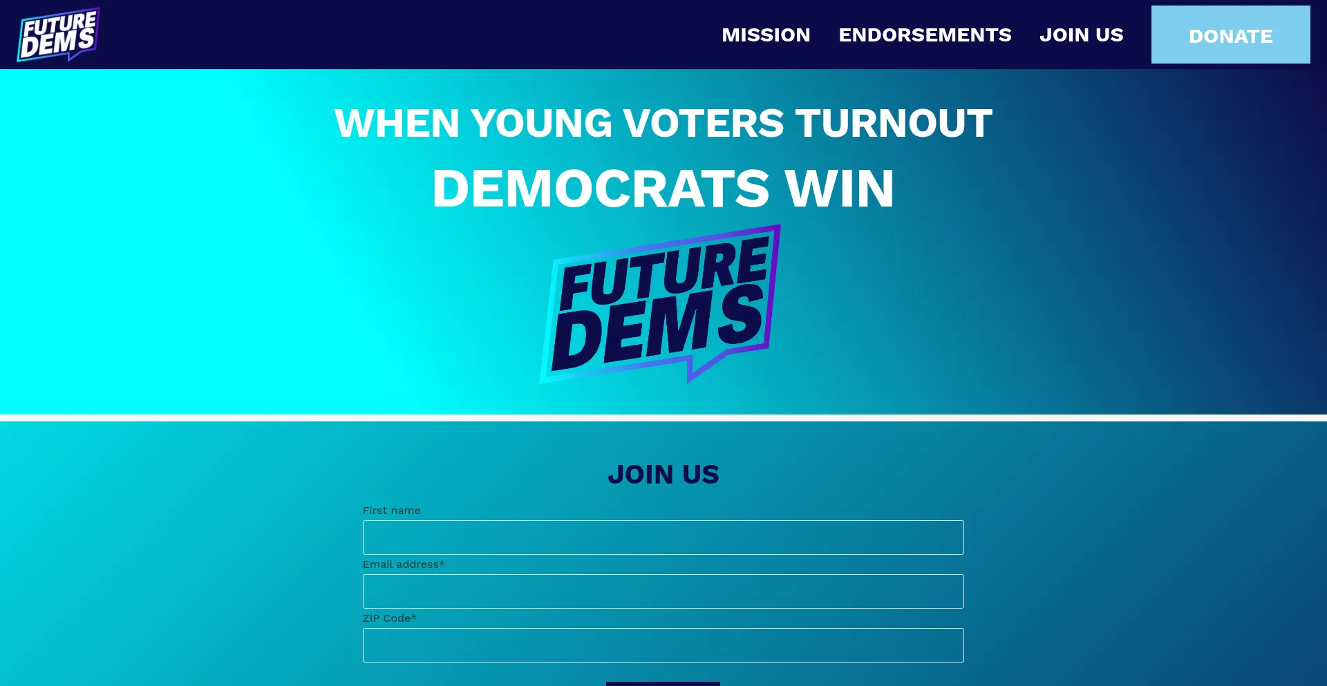 Website screenshot of Win-the-future-dems.org