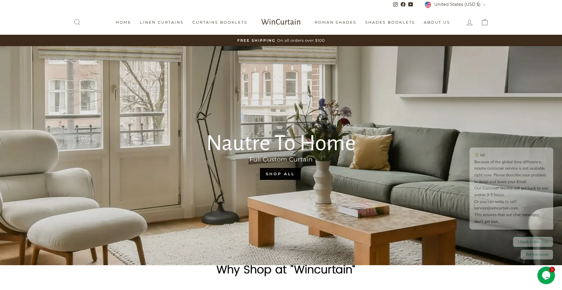 Website screenshot of Wincurtain.com