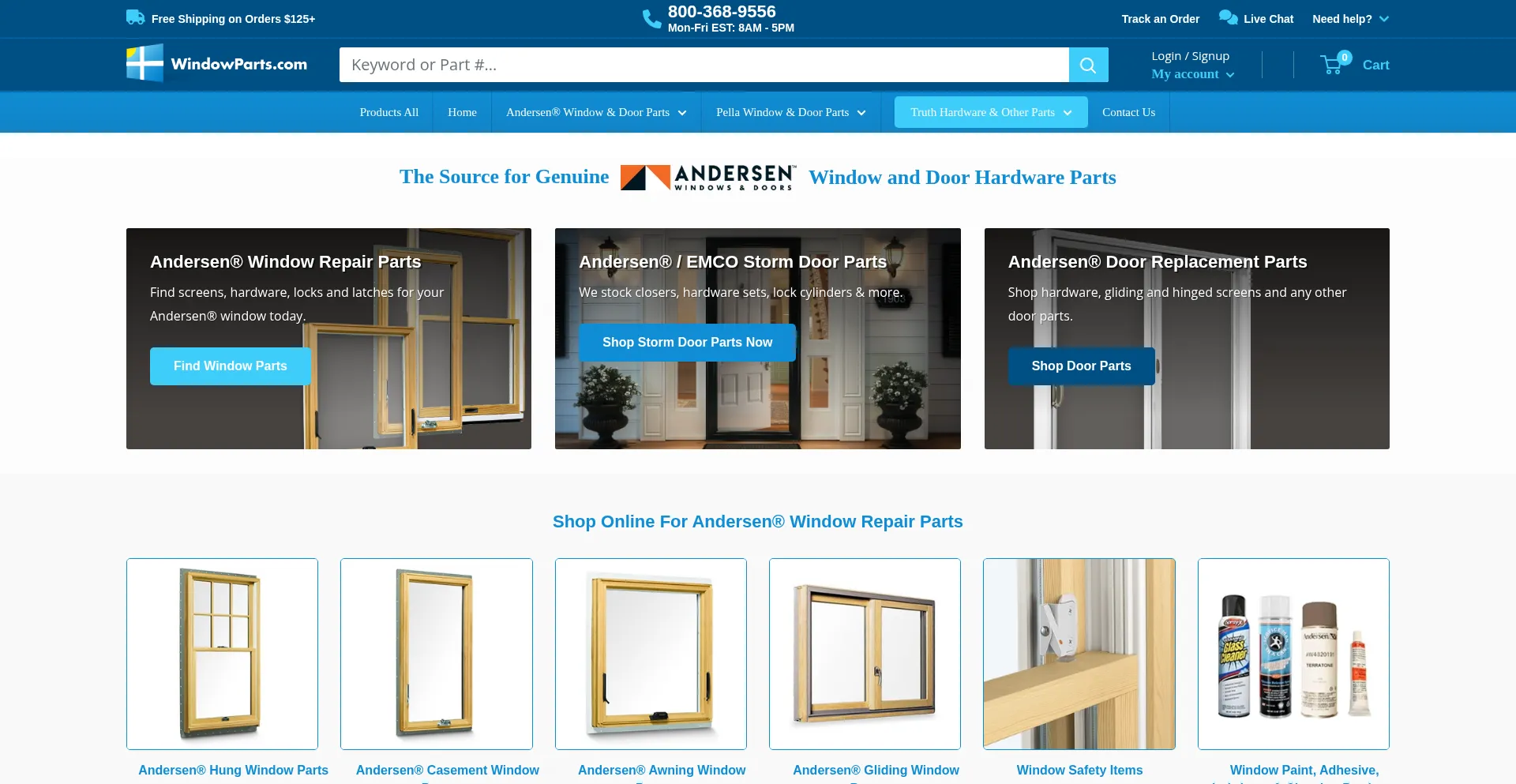 Website screenshot of Windowpartshop.com