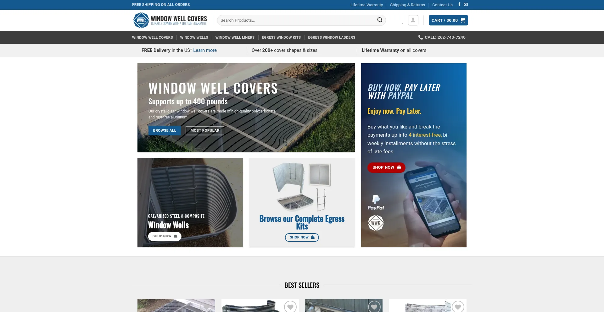 Website screenshot of Windowwellcovers.com