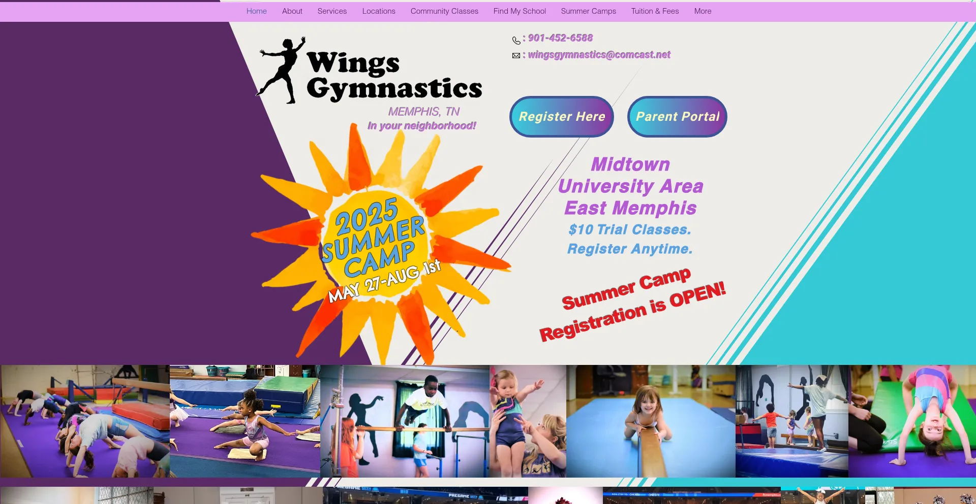Website screenshot of Wingsgymnasticsmemphis.com