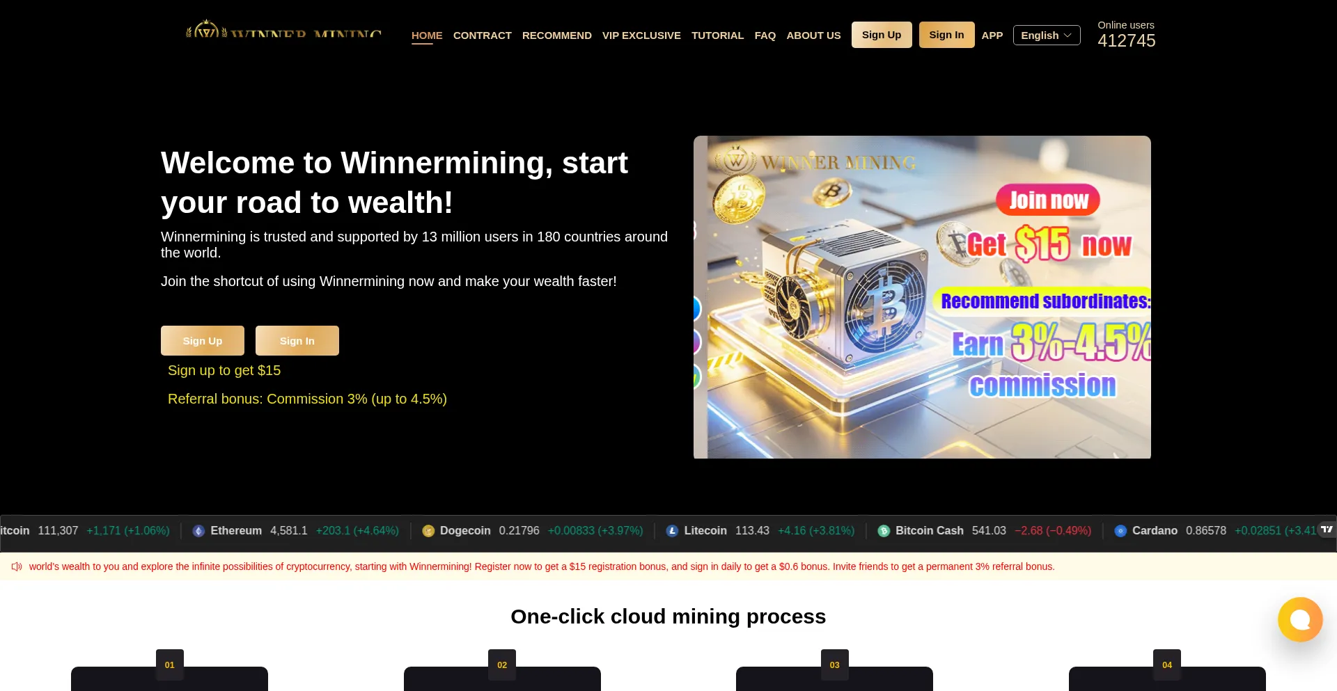 Website screenshot of Winnermining.net