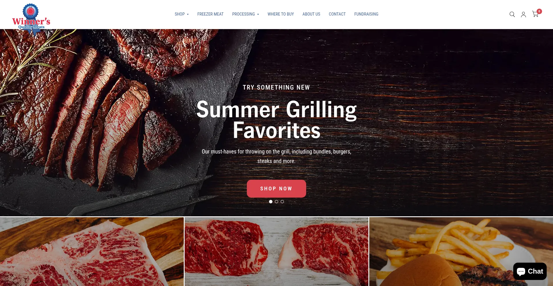 Website screenshot of Winnersmeats.com