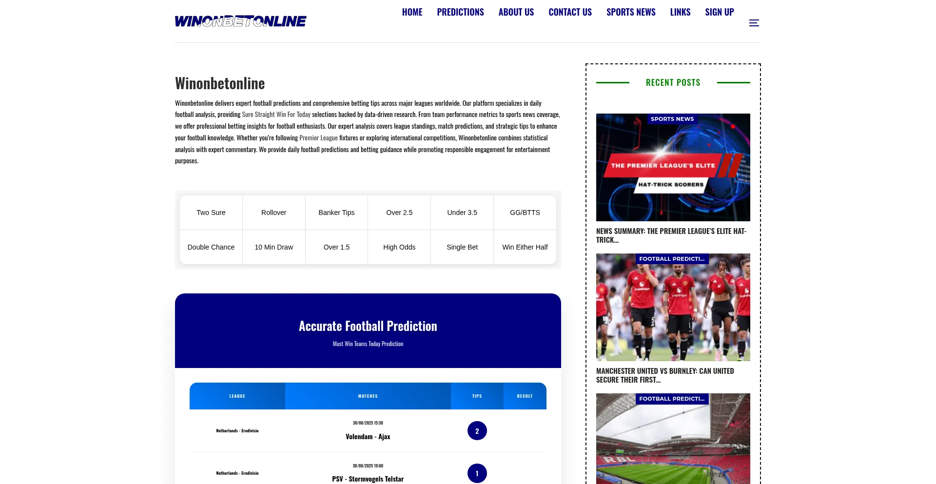 Website screenshot of Winonbetonline.com