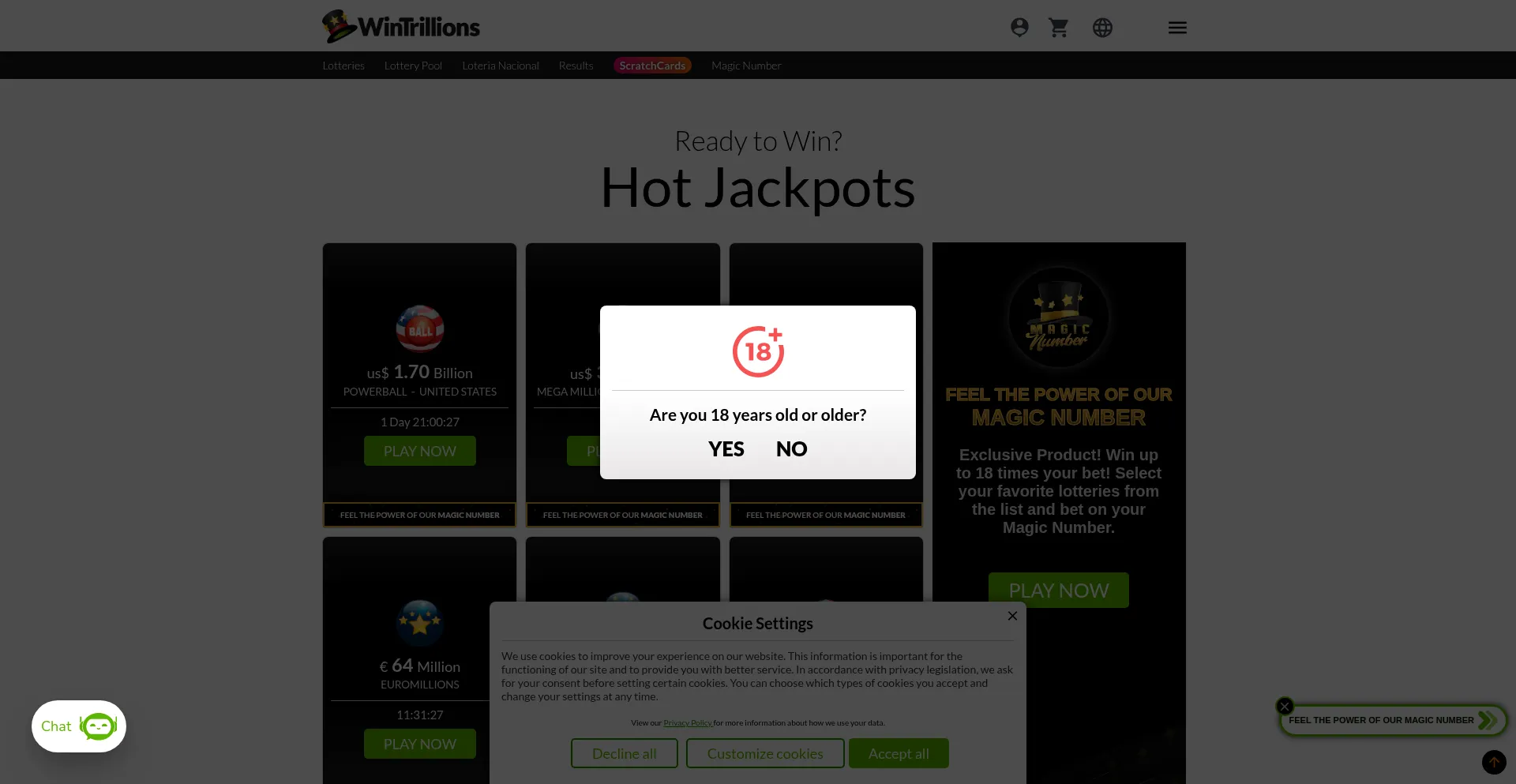 Website screenshot of Wintrillions.com