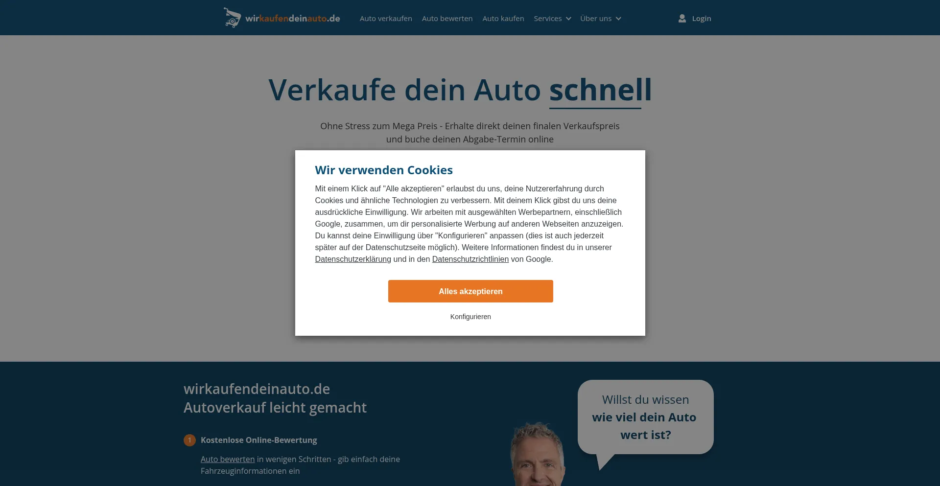 Website screenshot of Wirkaufendeinauto.de