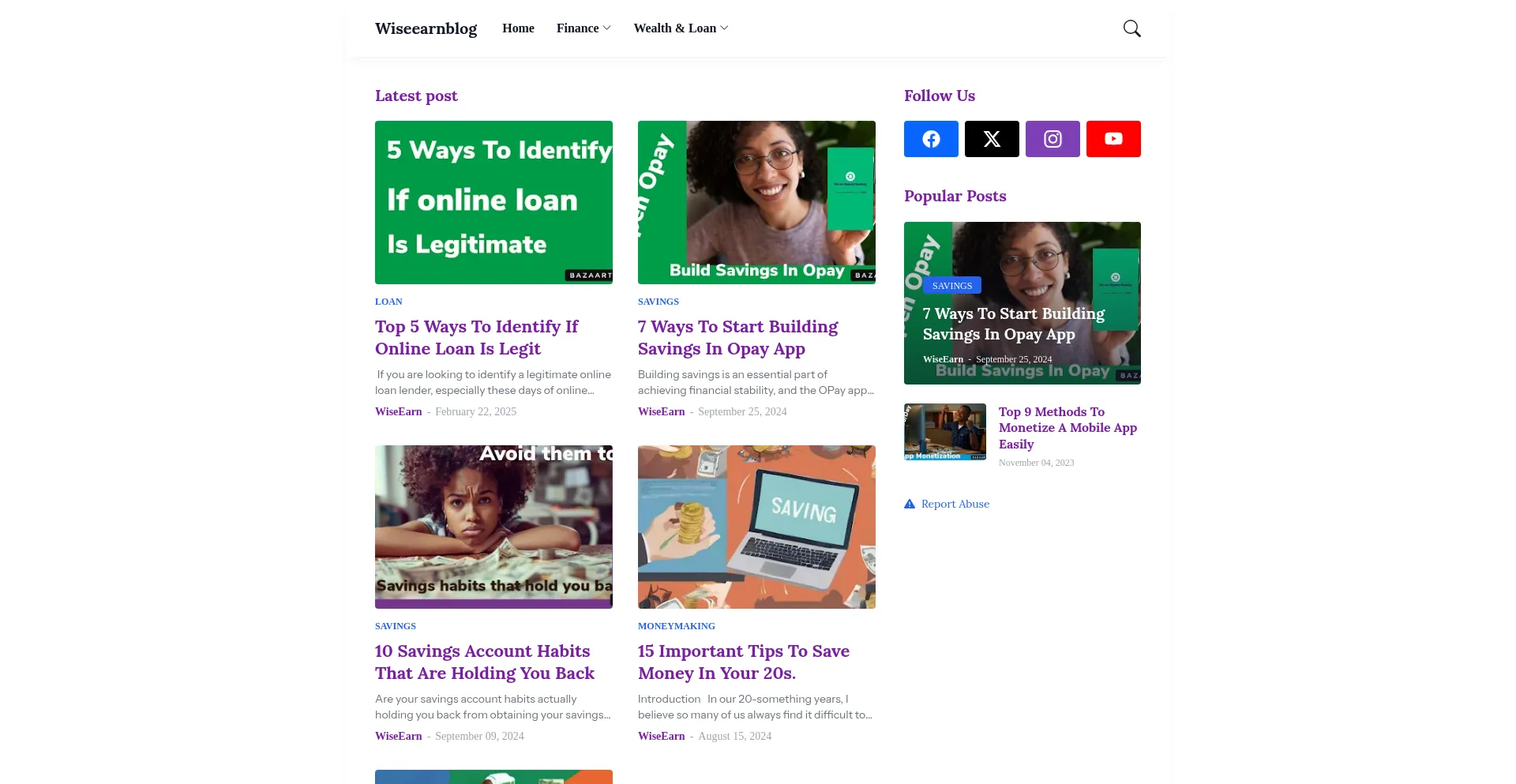 Website screenshot of Wiseearnblog.blogspot.com