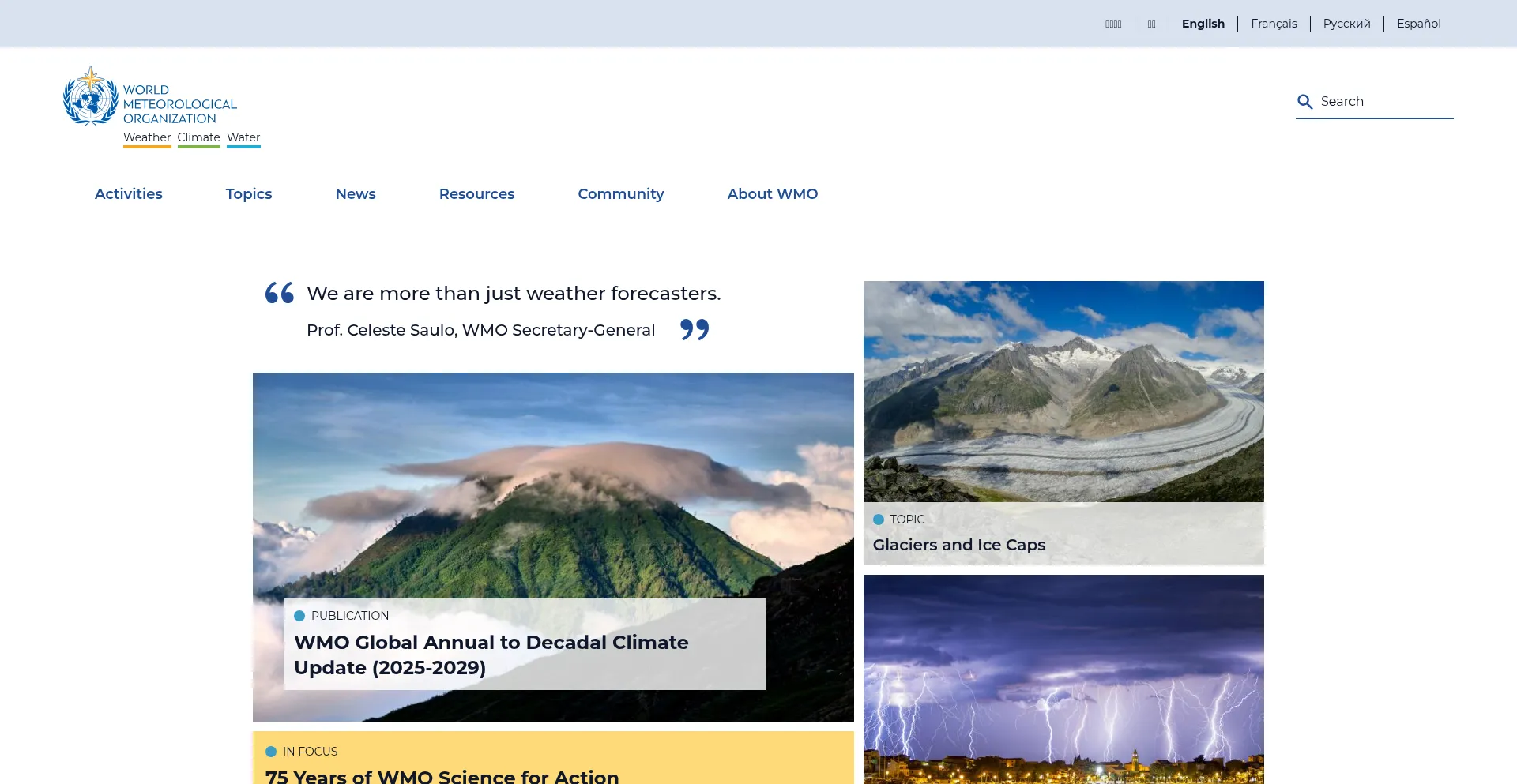 Website screenshot of Wmo.int