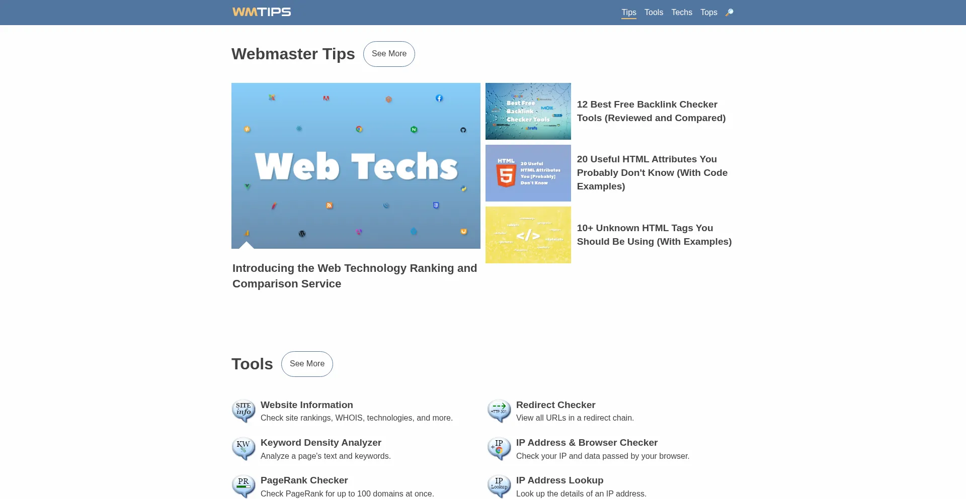 Website screenshot of Wmtips.com