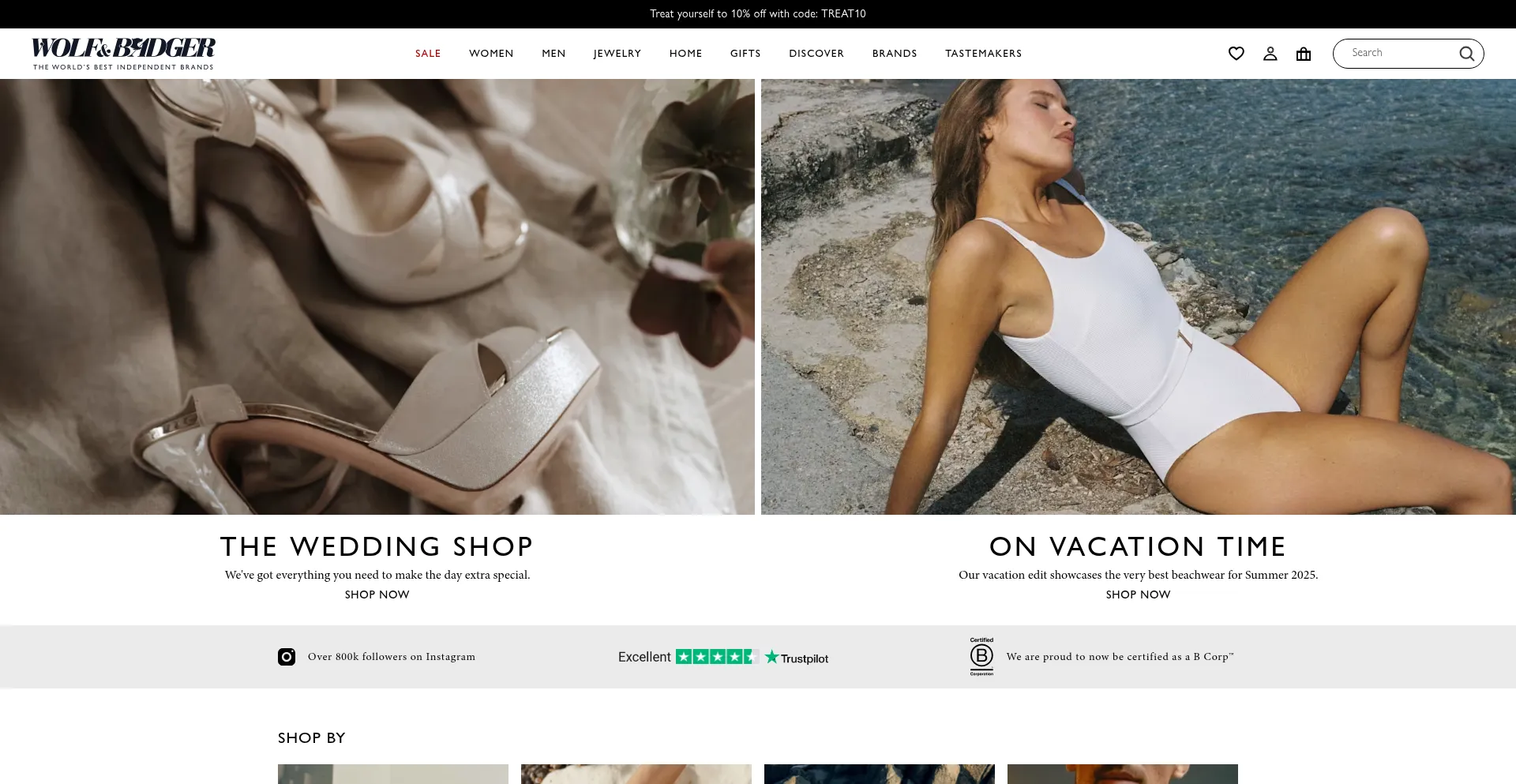 Website screenshot of Wolfandbadger.com