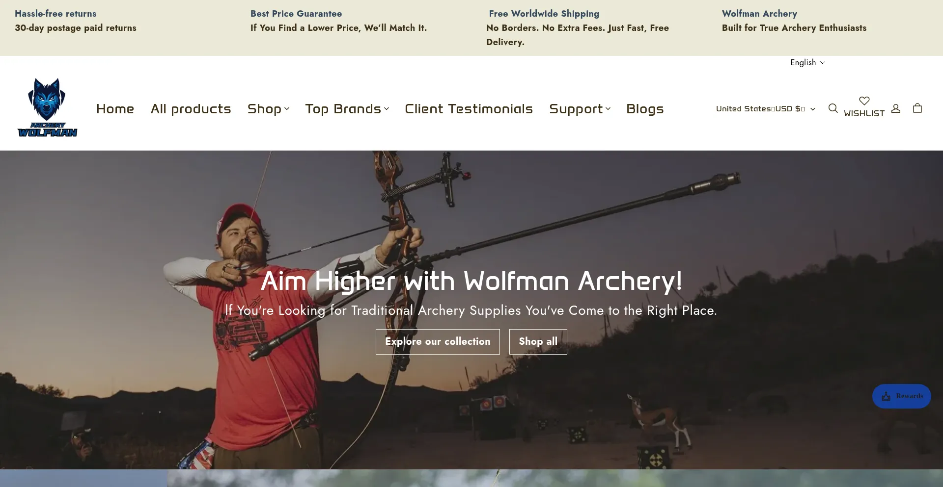 Website screenshot of Wolfmanarchery.com