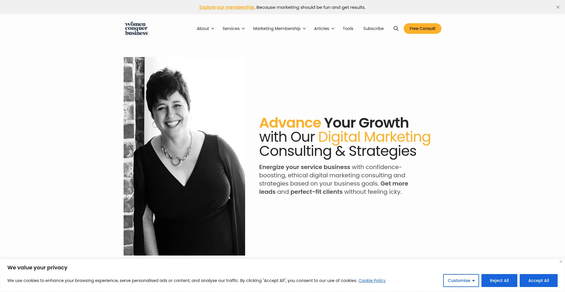 Website screenshot of Womenconquerbiz.com