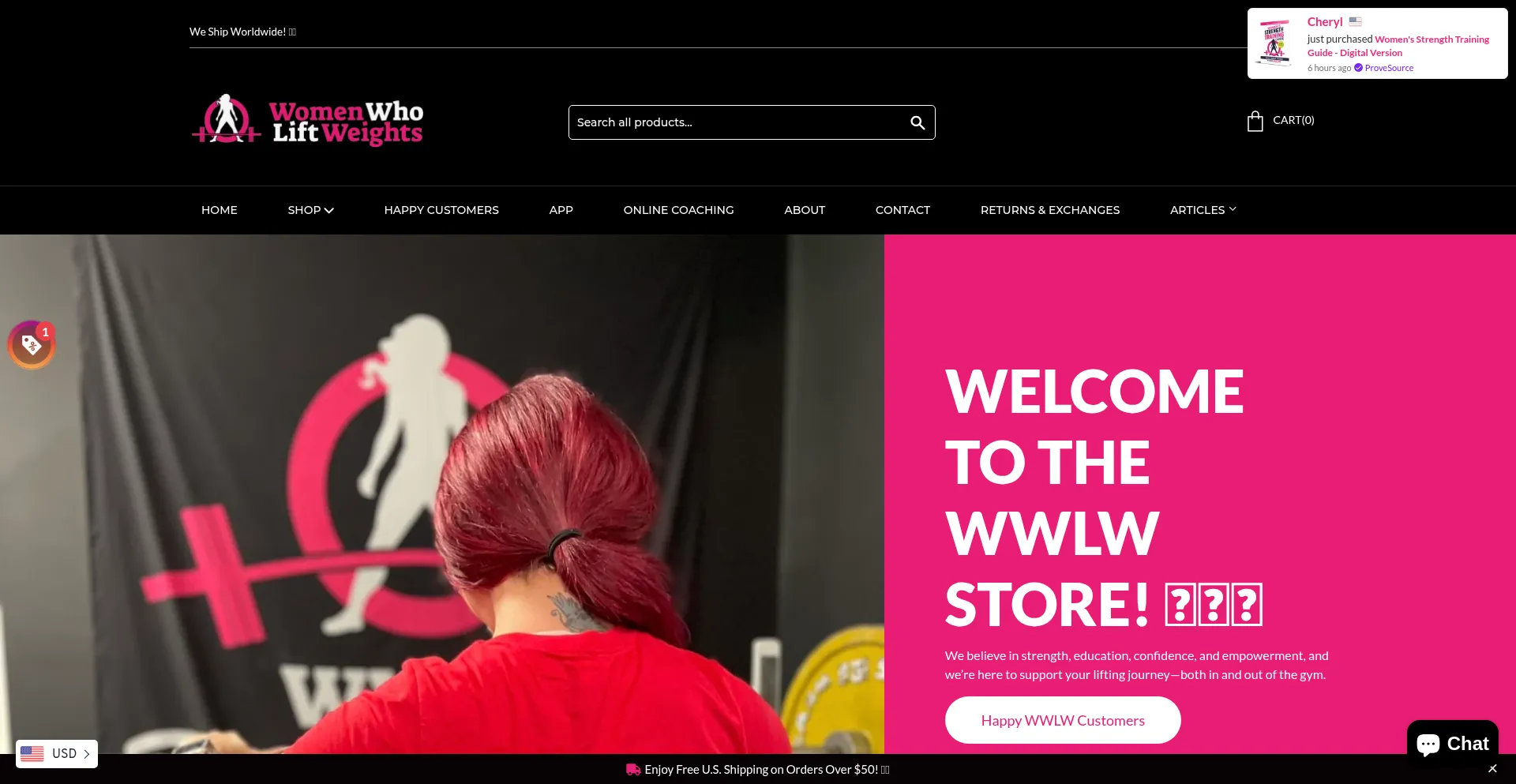 Website screenshot of Womenwholiftweights.store