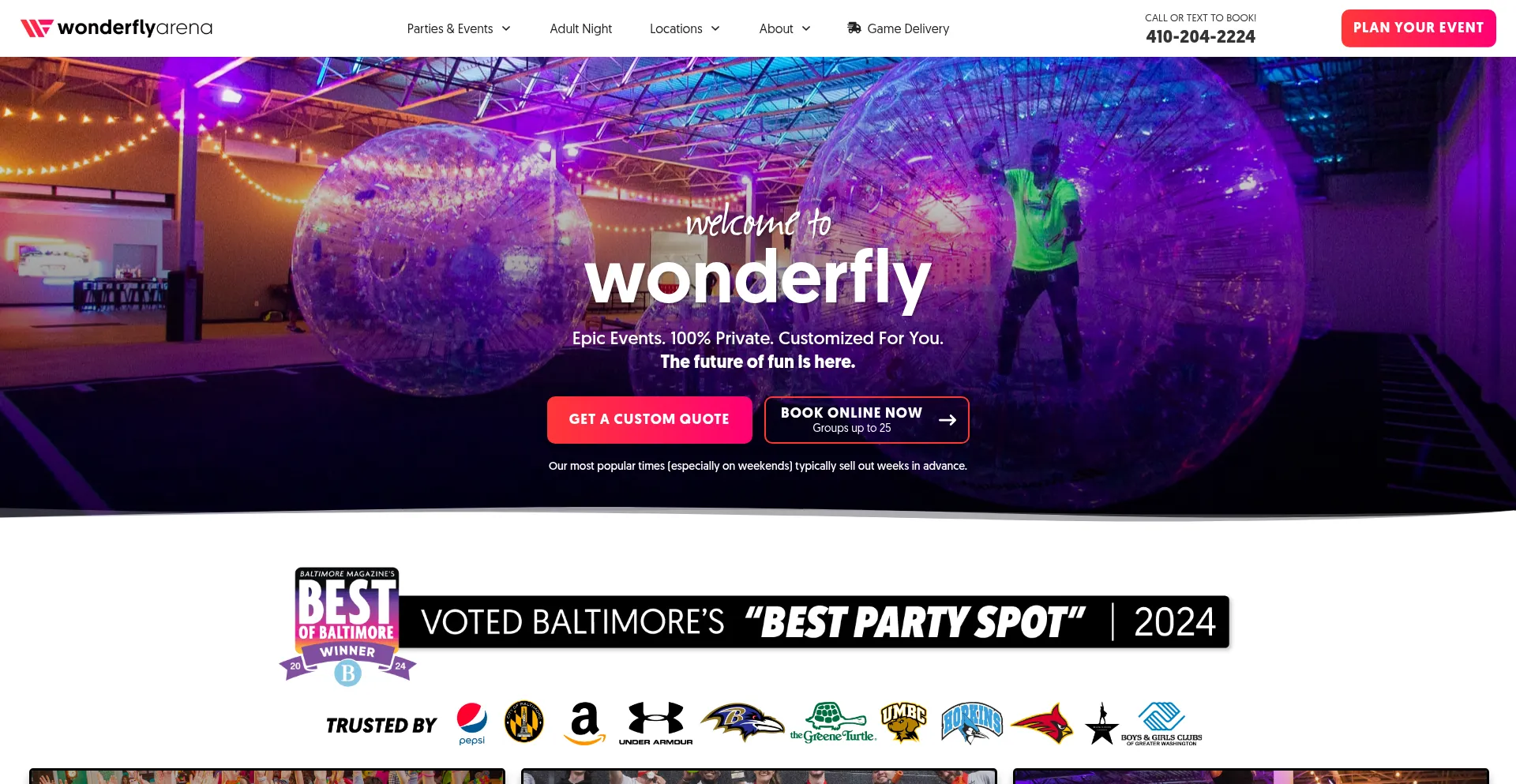 Website screenshot of Wonderflyarena.com