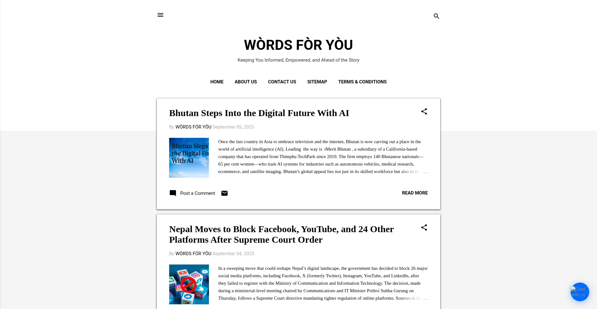Website screenshot of Wordsforyoual.com