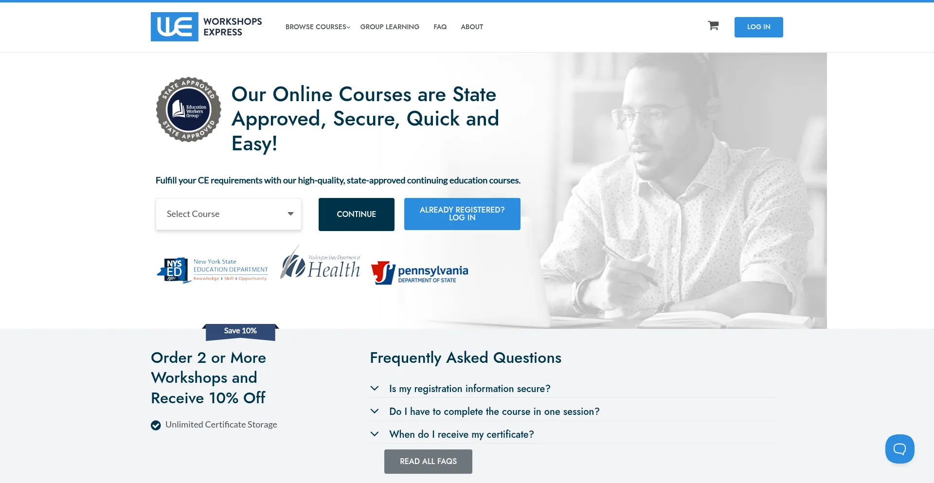 Website screenshot of Workshopsexpress.com
