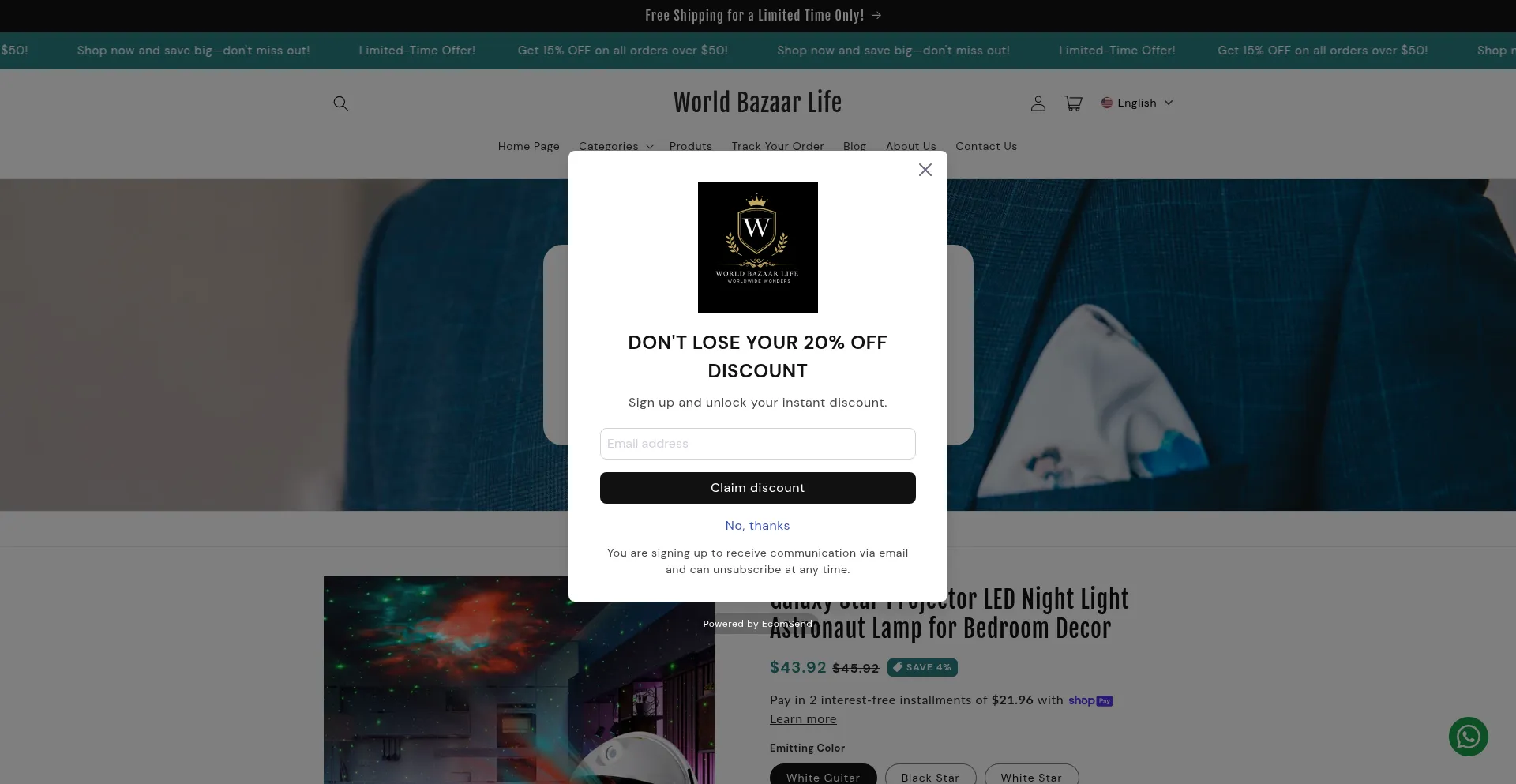 Website screenshot of Worldbazaarlife.com