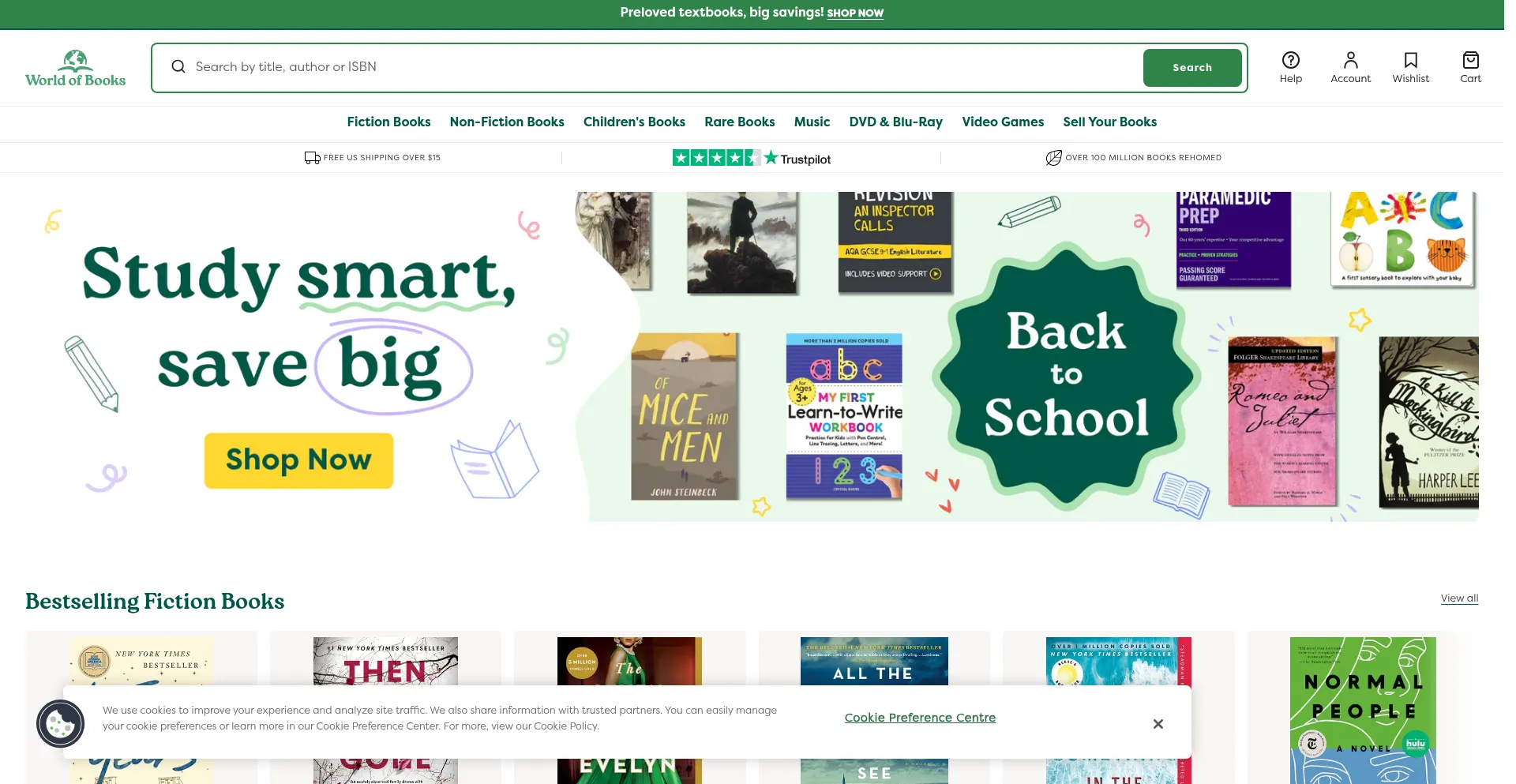 Website screenshot of Worldofbooks.com