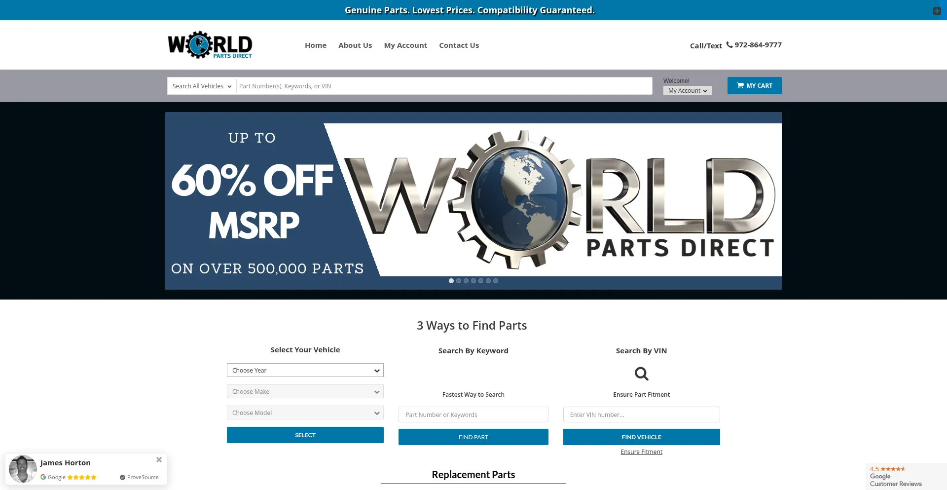Website screenshot of Worldpartsdirect.com
