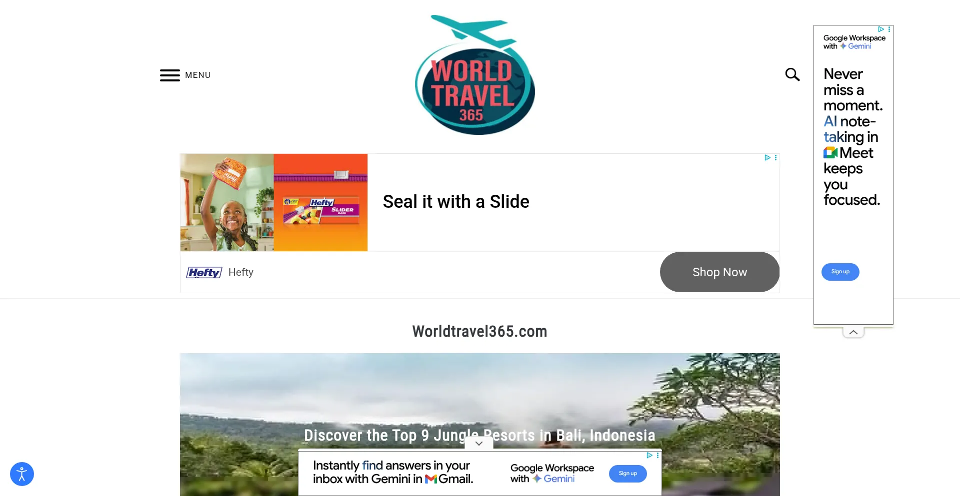 Website screenshot of Worldtravel365.com