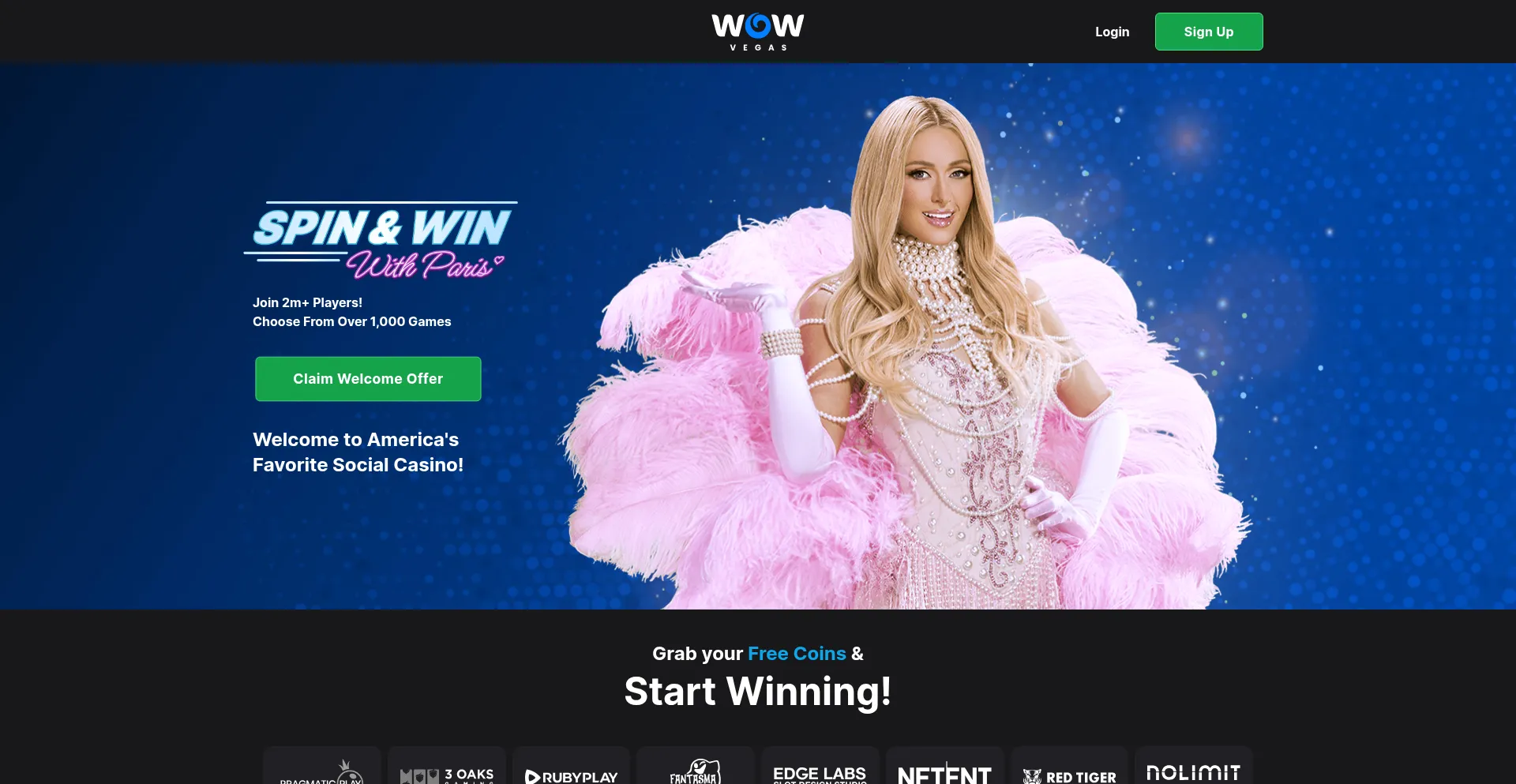 Website screenshot of Wowvegas.com