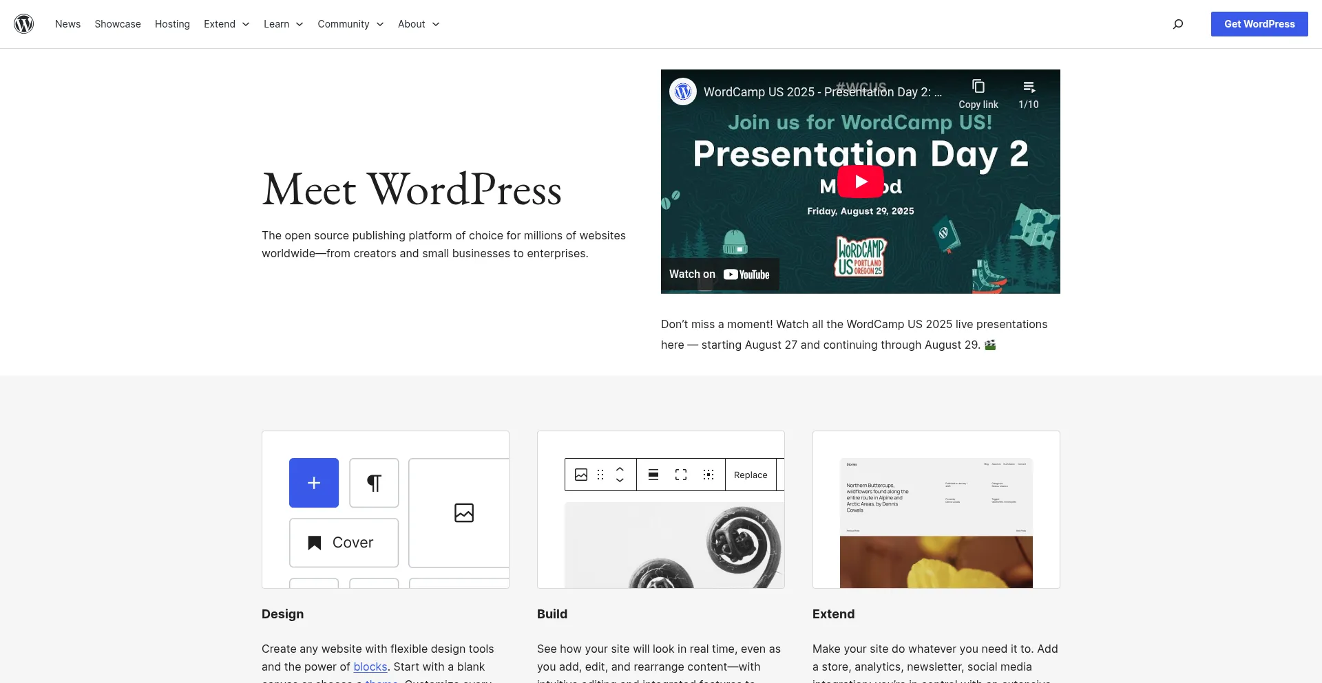 Website screenshot of Wp.org