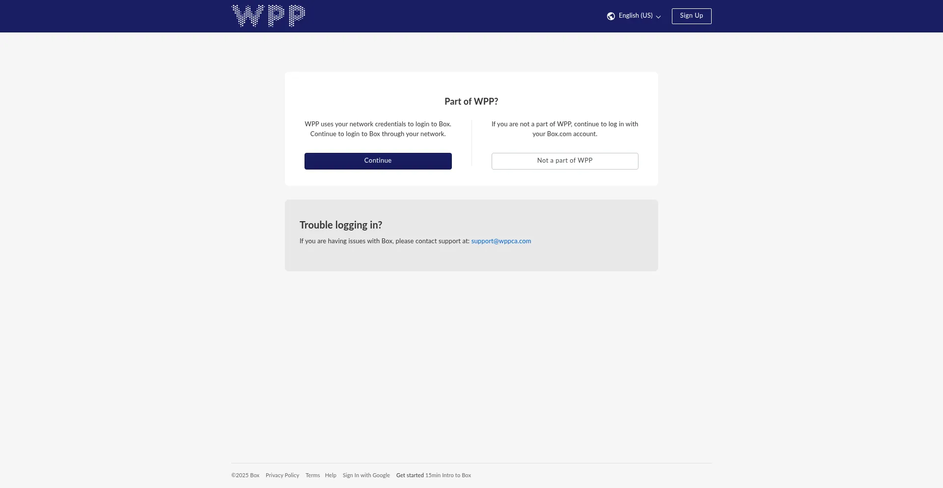 Website screenshot of Wpp.ent.box.com