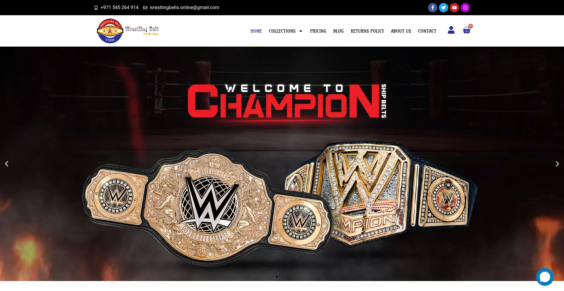 Website screenshot of Wrestlingbeltstore.com