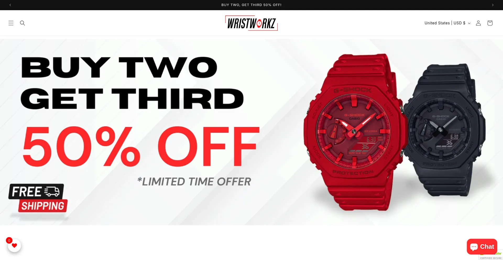 Website screenshot of Wristworkz.shop