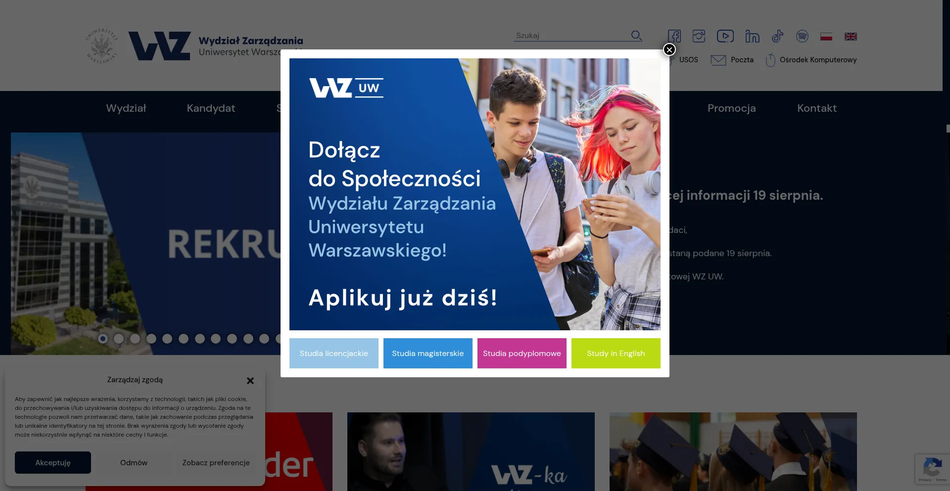 Website screenshot of Wz.uw.edu.pl