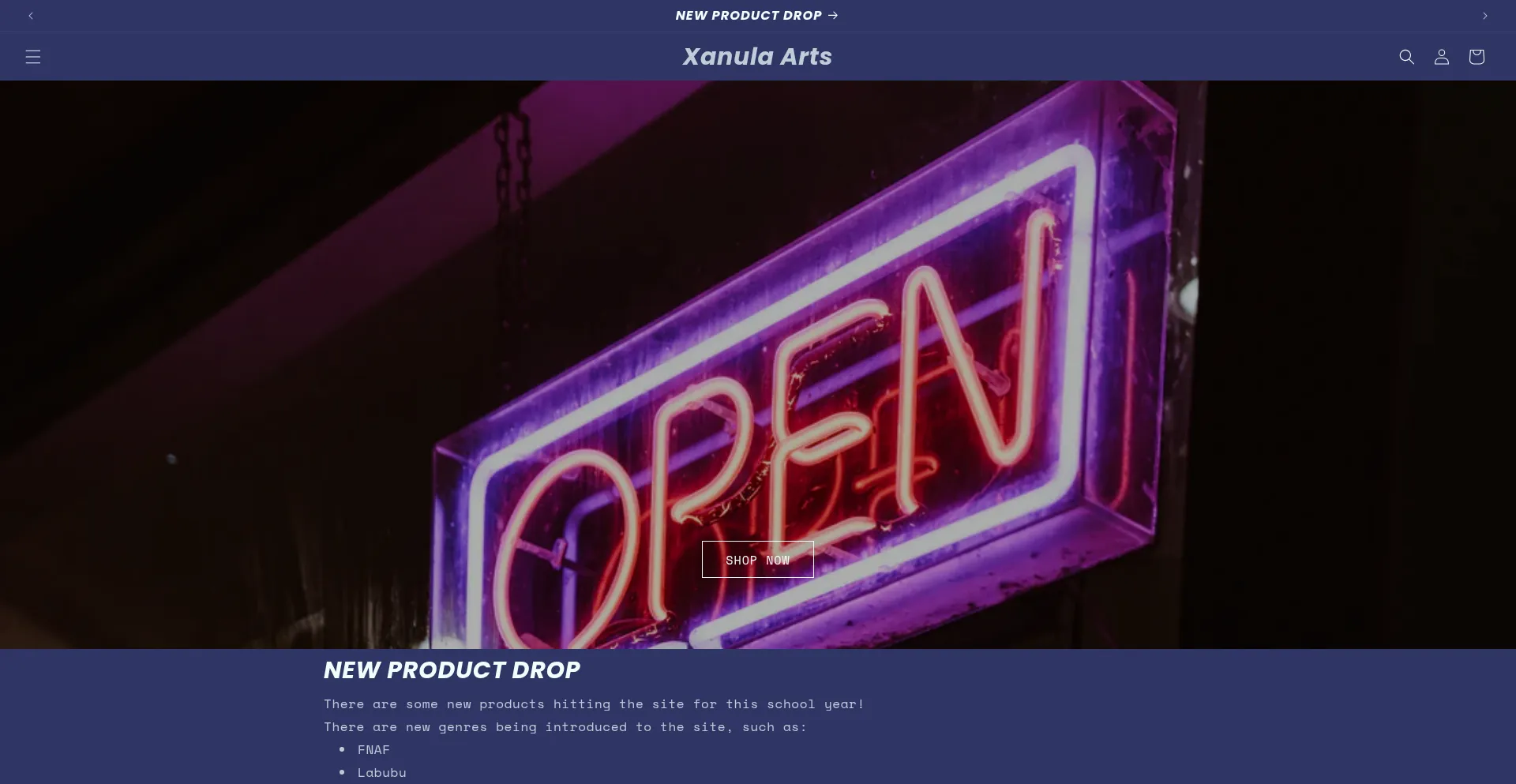 Website screenshot of Xanulaarts.com