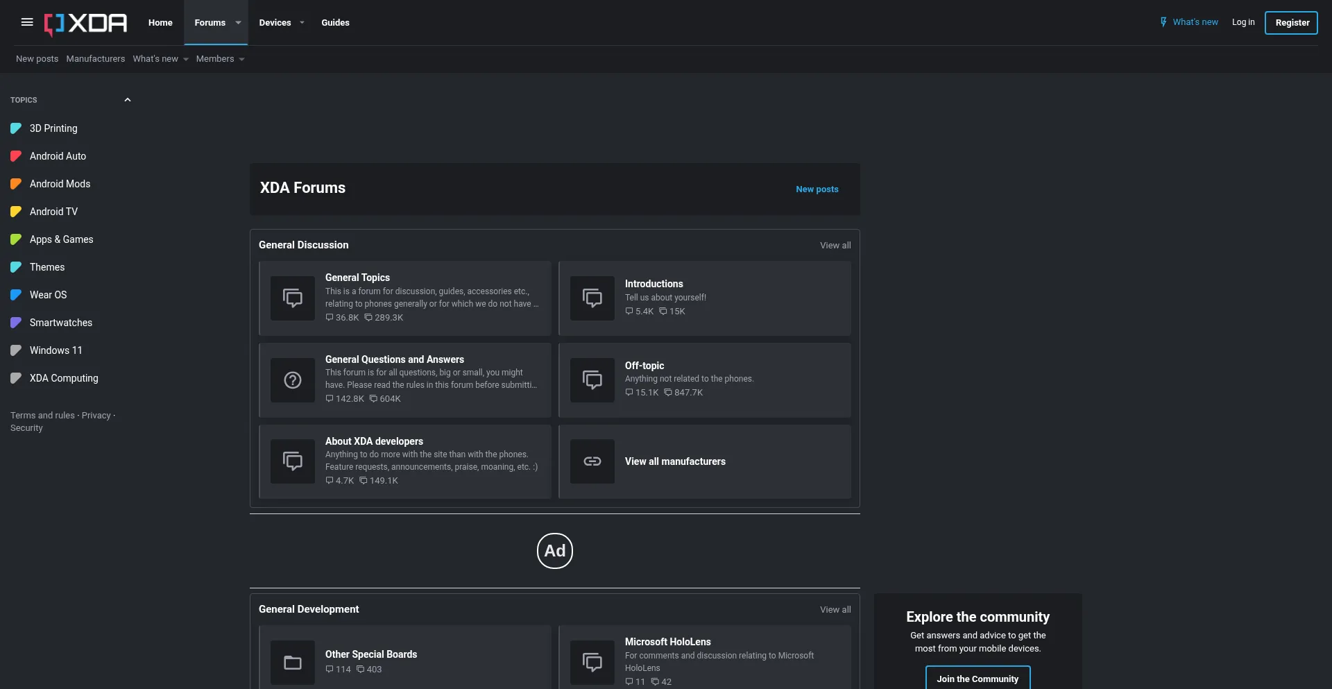 Website screenshot of Xdaforums.com