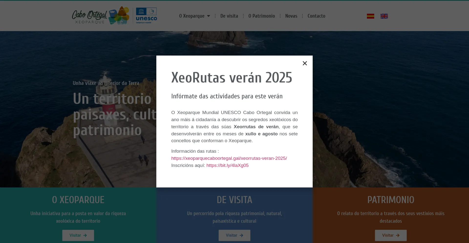 Website screenshot of Xeoparquecaboortegal.gal