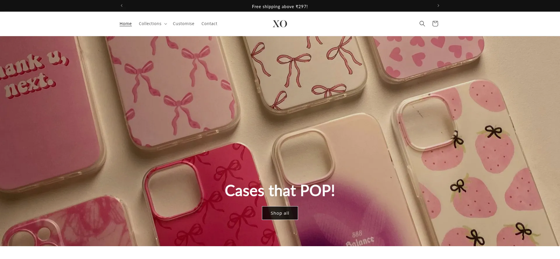 Website screenshot of Xocases.in